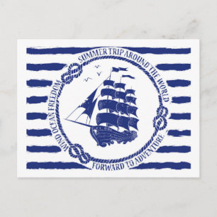Nautische Emblem mit Segelschiff Postkarte
