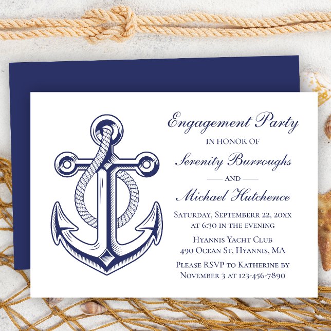 Nautische Engagement Party Navy Blue Anchor Hochze Einladung (Von Creator hochgeladen)