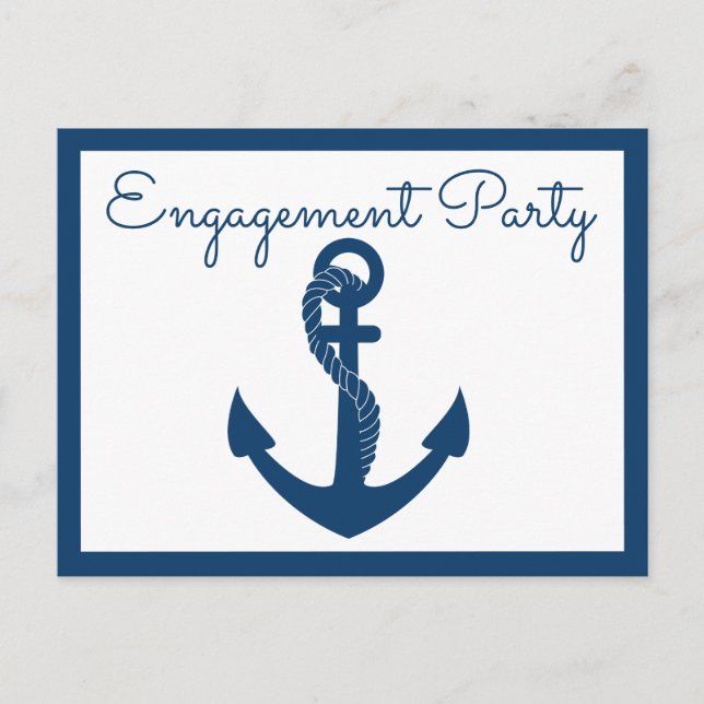 Nautische Engagement Party Navy Blue Anchor Hochze Einladungspostkarte (Vorderseite)
