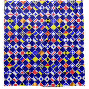 Nautische Flaggen signalisieren Navy Blue Schachbr Duschvorhang