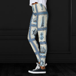 Nautische Fliesen | Blue Lighthouse Anchor Ship Wh Leggings