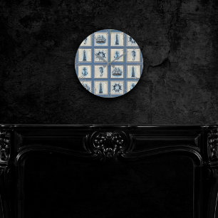 Nautische Fliesen Blue Lighthouse Anchor Ship Wh Runde Wanduhr