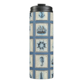 Nautische Fliesen | Blue Lighthouse Anchor Ship Wh Thermosbecher