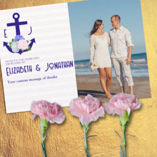 Nautische florale Streifen Hochzeit Dankeskarte