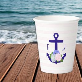 Nautische florale Streifen Hochzeit Pappbecher