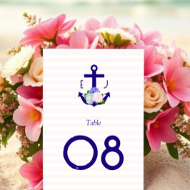 Nautische florale Streifen Hochzeit Tischnummer