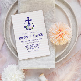 Nautische florale Streifen Hochzeitsempfang Einladung