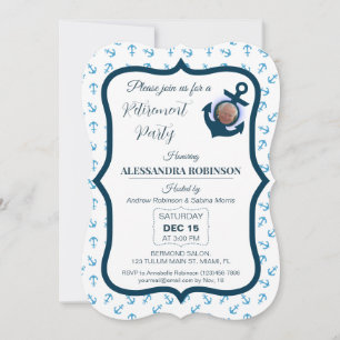 Nautische Foto-Anker- und Navy-Blautöne Ruhestand Einladung