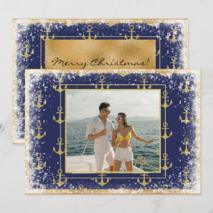 Nautische Foto Gold Blau Weihnachten Xmas Karte