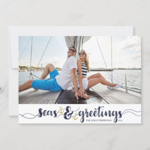 Nautische Frohe Festtage   Navy-Gold-Anker Feiertagskarte