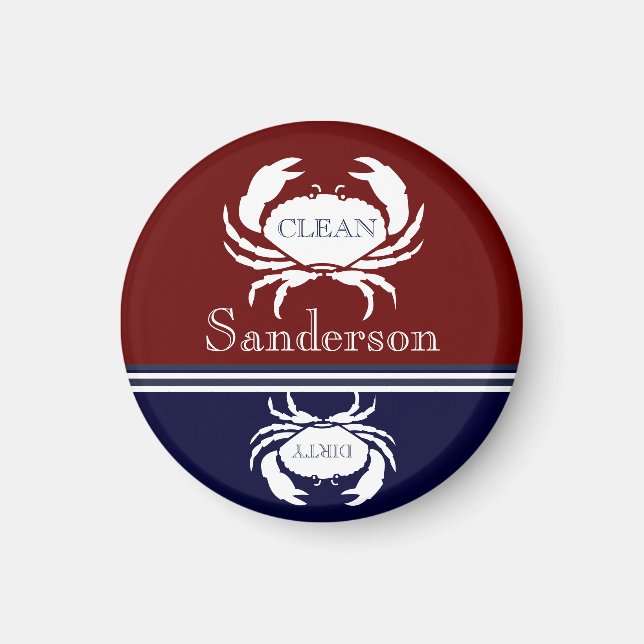 Nautische Geschirrspülmaschine Clean Burgundy Navy Magnet (Vorne)
