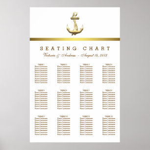 Nautische Gold-Anker-Hochzeits-Sitzordnung Poster