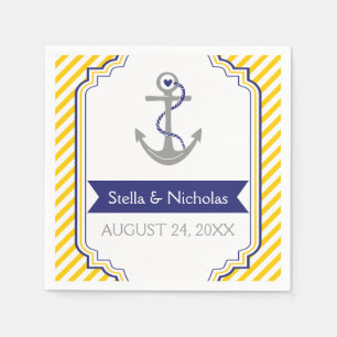 Nautische graue Ankermarineblau, gelbe Hochzeit Serviette