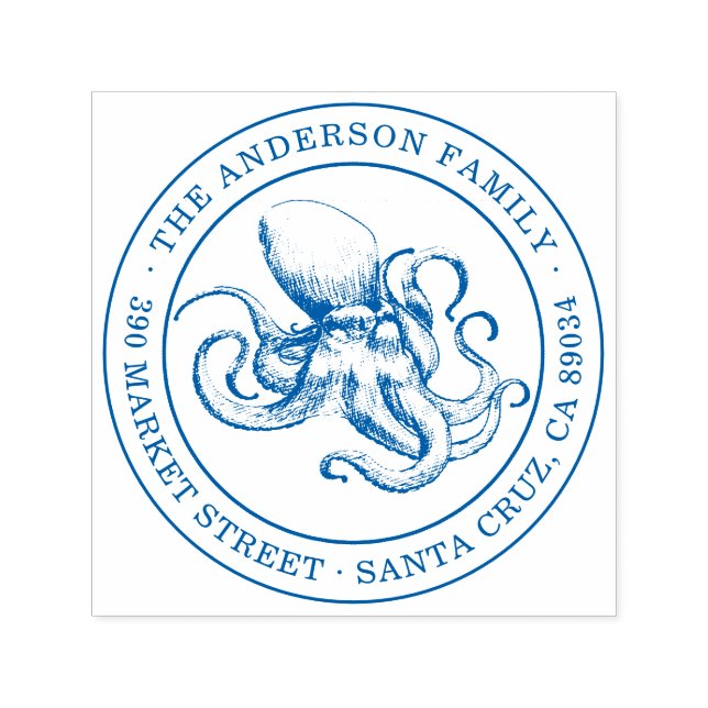 Nautische handgezeichnet Oktopus Runde Rücksendead Permastempel (Design)