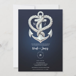 Nautische Heart Rope Anchor Coastal Navy Verlobung Einladung