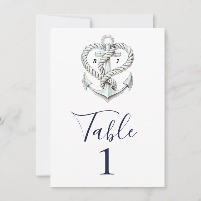 Nautische Heart Rope Anchor Coastal Tischnummer (Vorderseite)