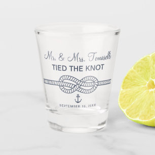 Nautische Herr und Frau Tied The Knot Hochzeit Schnapsglas