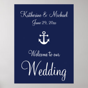 Nautische Hochzeit Begrüßungszeichen mit Ankern Poster
