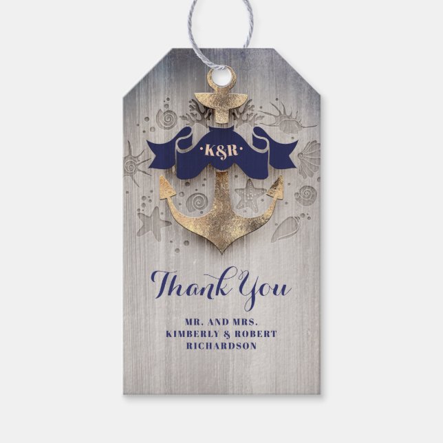 Nautische Hochzeit der Golden Anchor Geschenkanhänger (Vorderseite)