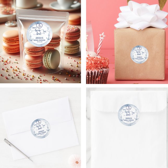 Nautische Hochzeit - Sie knüpft den Knoten - Braut Runder Aufkleber (beach bridal shower invitations ocean coastal destination starfish nautical tropical elegant seashel)