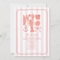 Nautische Hummer-Muscheln Pink Bow Girl Babydusche