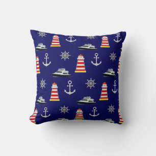 Nautische Icons, Silver Anchor auf Navy Blue Kissen