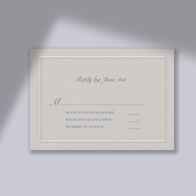 Nautische Imitate mit dem Prädikat Blue Modern Cla RSVP Karte (wedding rsvp card traditional classic formal response reply card faux embossed nautical double frame)