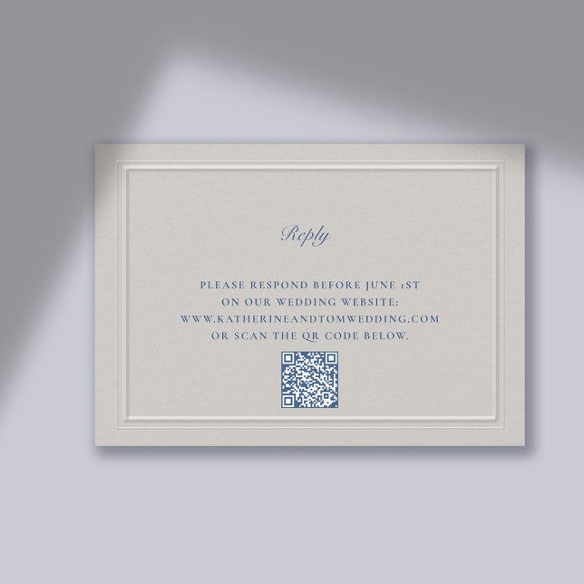 Nautische Imitate mit moderner klassischer QR-Hoch RSVP Karte (Nautical RSVP QR Code Card Faux Embossed Double Frame Elegant Formal Classic Traditional)