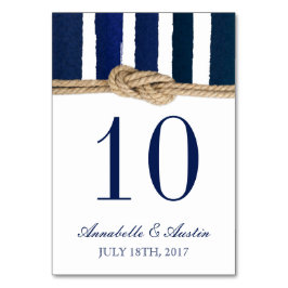 Nautische Knot Navy Stripes Hochzeitskarte Tischnummer