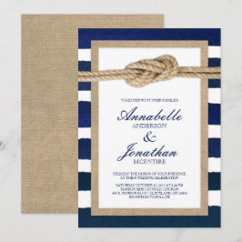 Nautische Knoten Burlap & Watercolor Navy Strips Einladung