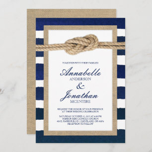 Nautische Knoten Burlap & Watercolor Navy Strips Einladung