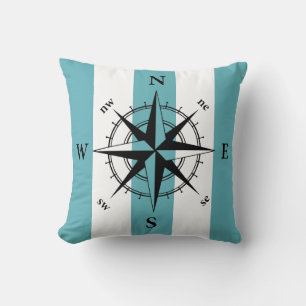 Nautische Kompass-Retro-aquamarine vertikale Strei Kissen