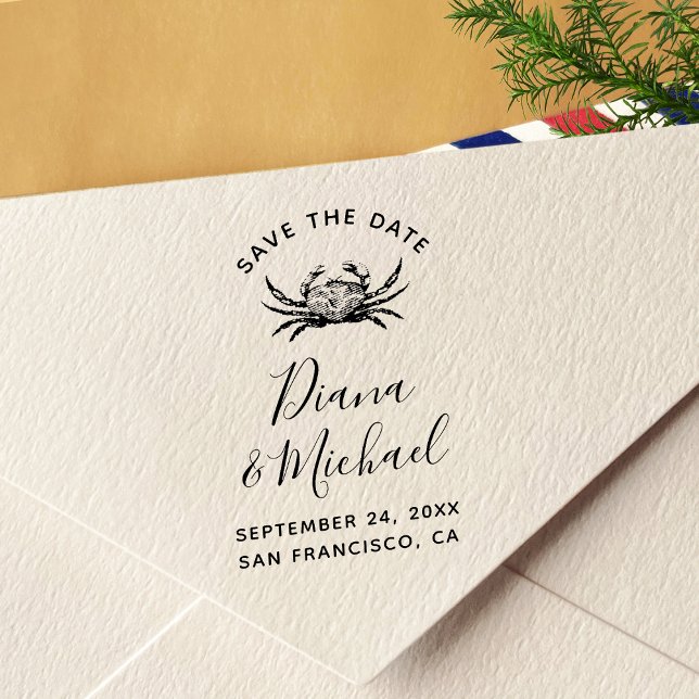 Nautische Krebserkrankung SAVE THE DATE Kalligrafi Permastempel (Von Creator hochgeladen)