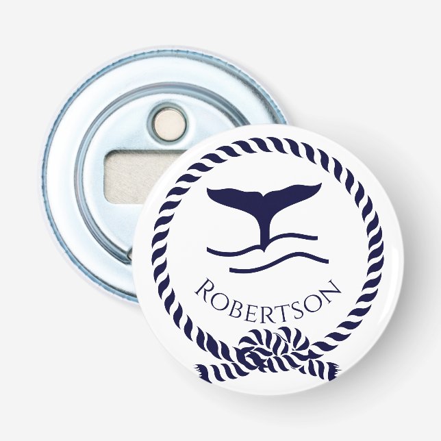 Nautische Küstenbezeichnung Sailboat Whale Navy Bl Flaschenöffner (Vorderseite)