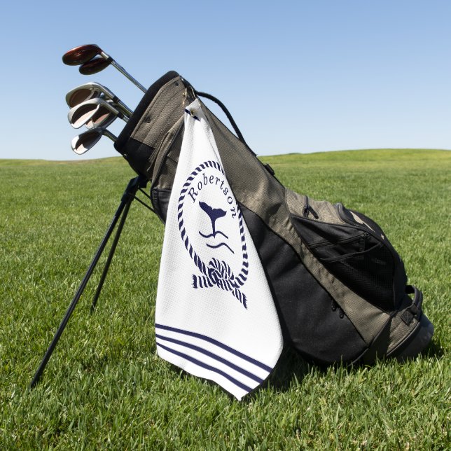 Nautische Küstenbezeichnung Sailboat Whale Navy Bl Golfhandtuch (Gras)