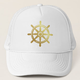 Nautische Leistung mit dem Goldene Schiffsrad Truckerkappe