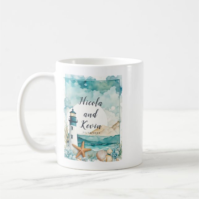 Nautische Leuchtturm-Hochzeit  Kaffeetasse (Links)
