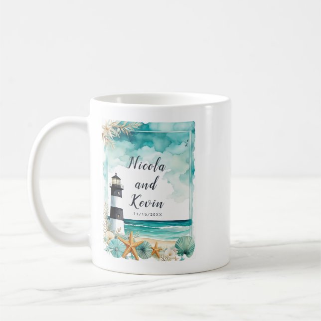 Nautische Leuchtturm-Hochzeit  Kaffeetasse (Links)