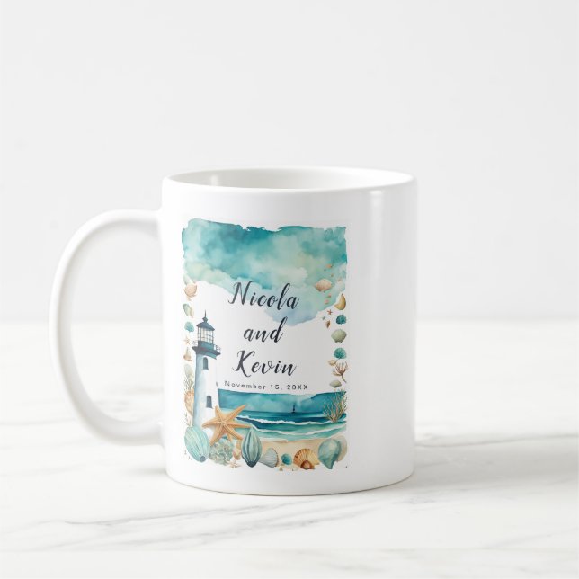 Nautische Leuchtturm-Hochzeit  Kaffeetasse (Links)