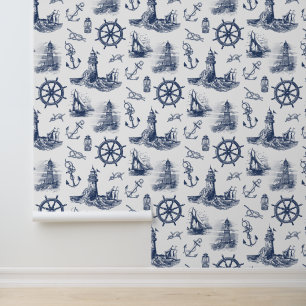 Nautische Leuchttürme Navy Blau Weiß Tapete