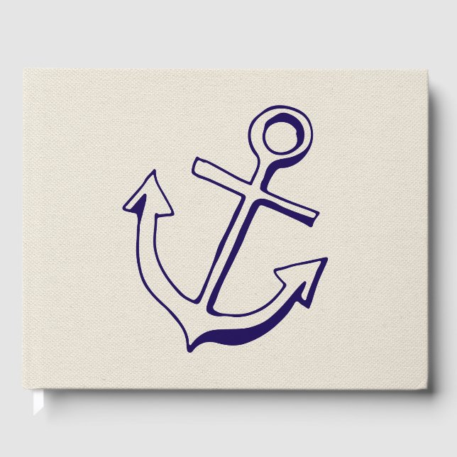 Nautische Marine Blau und Tan Wedding Ship Anchor Gästebuch (Vorderseite)