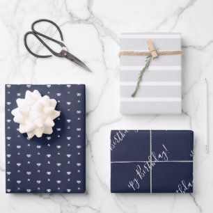 Nautische Marine & Light Grau Geburtstagsgrauer Wr Geschenkpapier Set