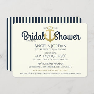 Nautische Marine und Gold Anchor Brautparty Einladung