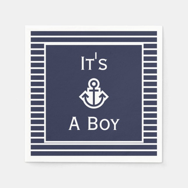 Nautische Marine und Weiß Es ist ein Junge gestrei Serviette (Vorderseite)