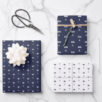 Nautische Marine und Weiß Geschenkpapier Set