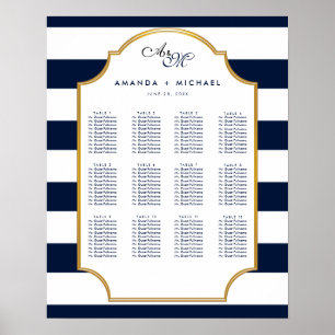 Nautische Marine White Wedding Seating Chart Poster