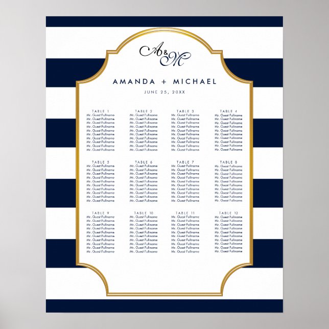 Nautische Marine | White Wedding Seating Chart Poster (Vorne)