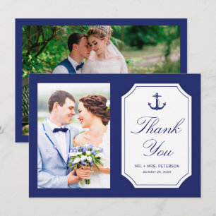 Nautische Marineblaue Anker 2 Foto Hochzeit Dankeskarte