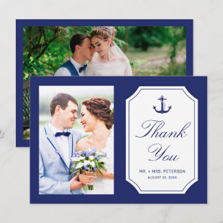 Nautische Marineblaue Anker 2 Foto Hochzeit Dankeskarte