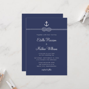 Nautische Marineblaue Anker-Seil-QR-Code-Hochzeit Einladung